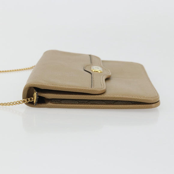 Christian Dior Chain Shoulder Bag Leather Beige Gold Auth 175143