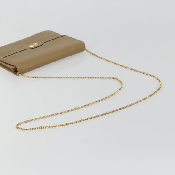 Christian Dior Chain Shoulder Bag Leather Beige Gold Auth 175143