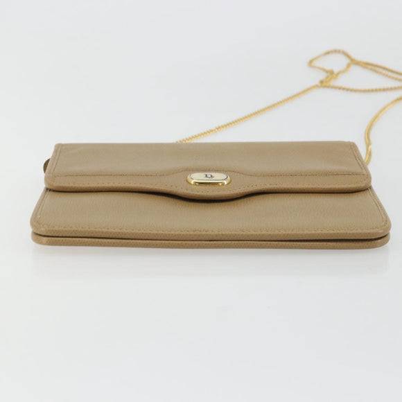 Christian Dior Chain Shoulder Bag Leather Beige Gold Auth 175143