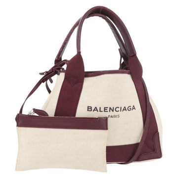 BALENCIAGA Cabas XS Hand Bag Canvas 2way Bordeaux Silver 390346 Auth 175144