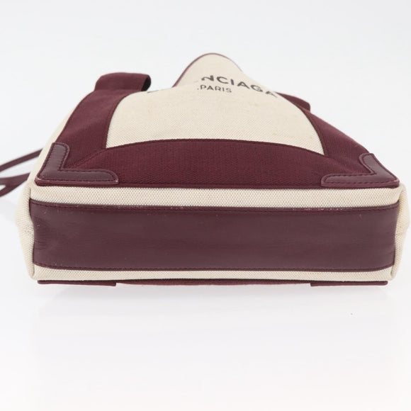 BALENCIAGA Cabas XS Hand Bag Canvas 2way Bordeaux Silver 390346 Auth 175144