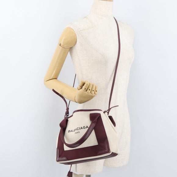 BALENCIAGA Cabas XS Hand Bag Canvas 2way Bordeaux Silver 390346 Auth 175144