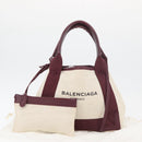BALENCIAGA Cabas XS Hand Bag Canvas 2way Bordeaux Silver 390346 Auth 175144-12