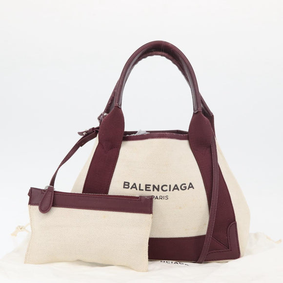 BALENCIAGA Cabas XS Hand Bag Canvas 2way Bordeaux Silver 390346 Auth 175144