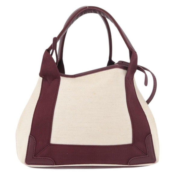 BALENCIAGA Cabas XS Hand Bag Canvas 2way Bordeaux Silver 390346 Auth 175144