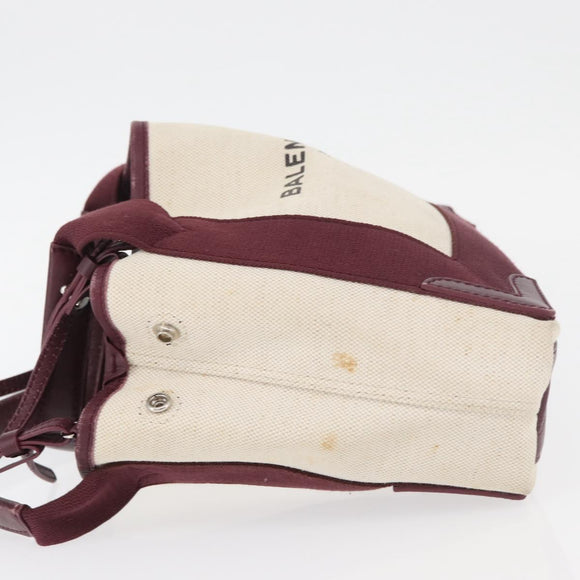 BALENCIAGA Cabas XS Hand Bag Canvas 2way Bordeaux Silver 390346 Auth 175144