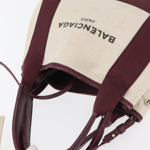 BALENCIAGA Cabas XS Hand Bag Canvas 2way Bordeaux Silver 390346 Auth 175144