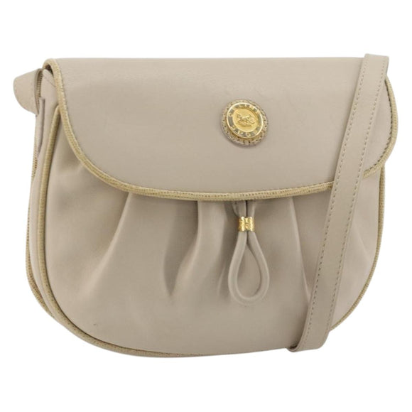 CELINE Shoulder Bag Leather Beige Gold Auth 175145A