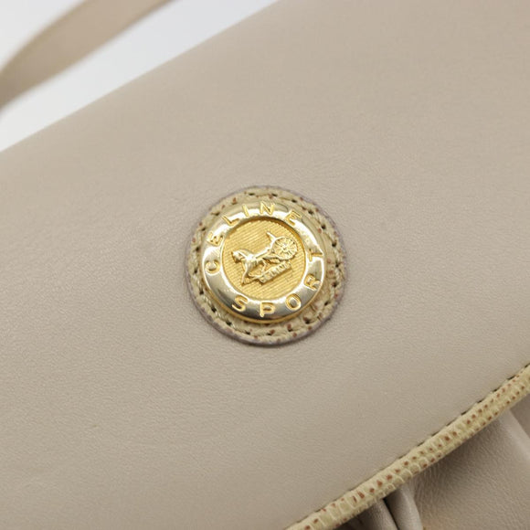 CELINE Shoulder Bag Leather Beige Gold Auth 175145A