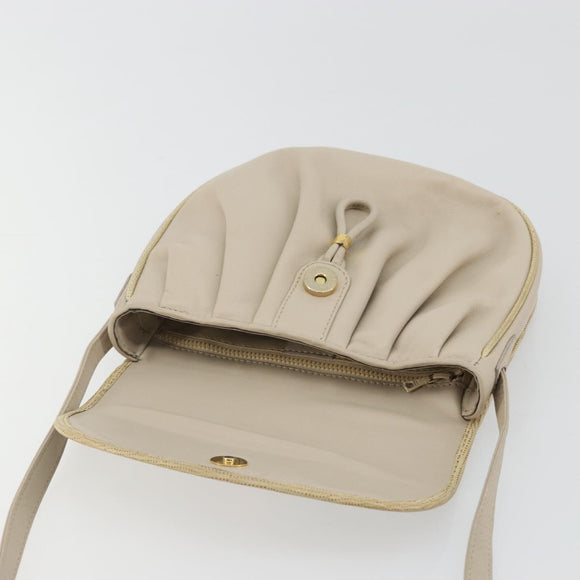 CELINE Shoulder Bag Leather Beige Gold Auth 175145A