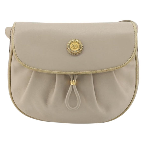 CELINE Shoulder Bag Leather Beige Gold Auth 175145A