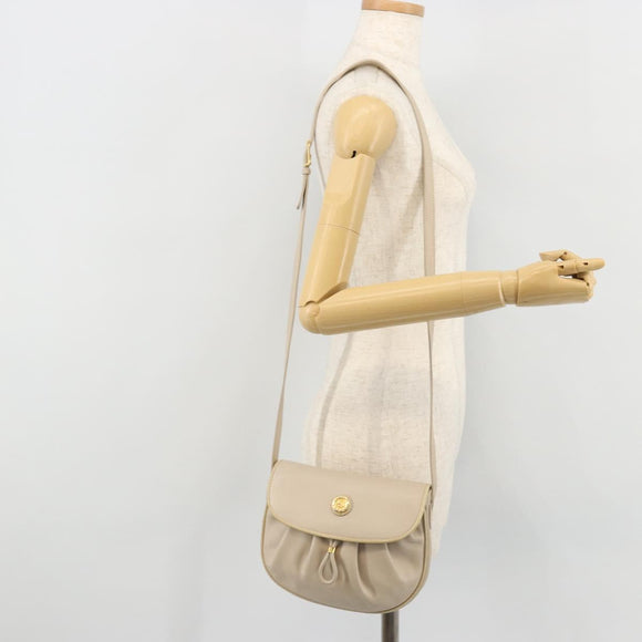 CELINE Shoulder Bag Leather Beige Gold Auth 175145A