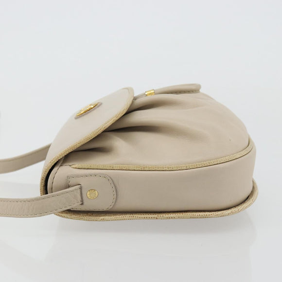 CELINE Shoulder Bag Leather Beige Gold Auth 175145A