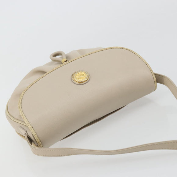 CELINE Shoulder Bag Leather Beige Gold Auth 175145A