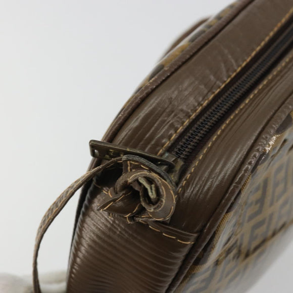 FENDI Zucchino Canvas Shoulder Bag Coated Canvas Beige Gold Auth 175146