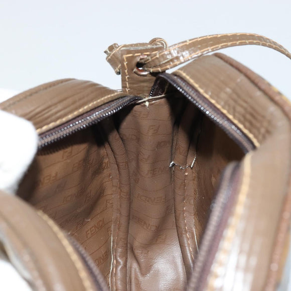 FENDI Zucchino Canvas Shoulder Bag Coated Canvas Beige Gold Auth 175146