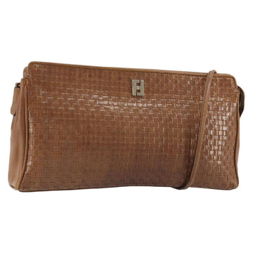 FENDI Shoulder Bag Leather Brown Gold Auth 175148