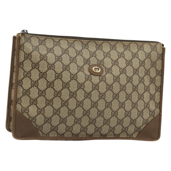 GUCCI GG Supreme Clutch Bag PVC Beige 89 01 029 Auth 175153