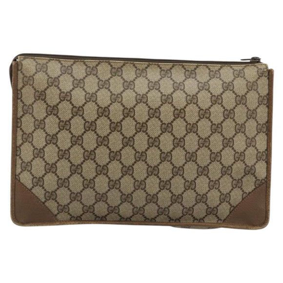 GUCCI GG Supreme Clutch Bag PVC Beige 89 01 029 Auth 175153