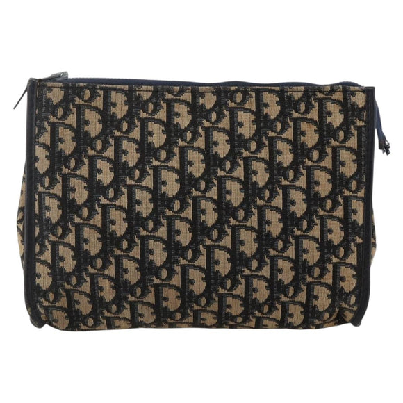Christian Dior Trotter Canvas Clutch Tas Marineblauw Auth 175154