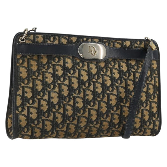 Christian Dior Trotter Canvas Shoulder Bag Navy Gold Auth 175155