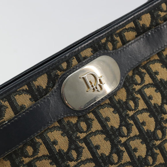 Christian Dior Trotter Canvas Shoulder Bag Navy Gold Auth 175155