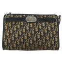 Christian Dior Trotter Canvas Shoulder Bag Navy Gold Auth 175155-13