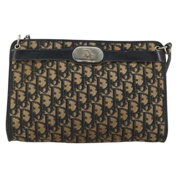 Christian Dior Trotter Canvas Shoulder Bag Navy Gold Auth 175155