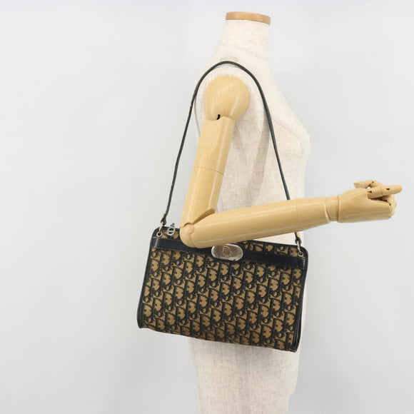 Christian Dior Trotter Canvas Shoulder Bag Navy Gold Auth 175155