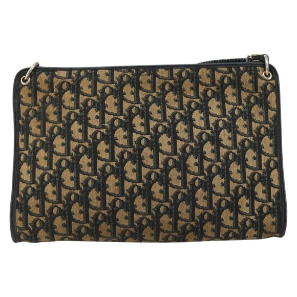 Christian Dior Trotter Canvas Shoulder Bag Navy Gold Auth 175155