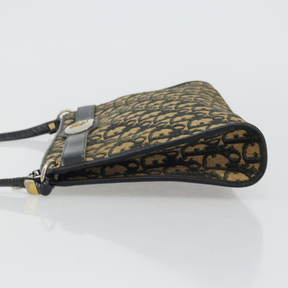 Christian Dior Trotter Canvas Shoulder Bag Navy Gold Auth 175155