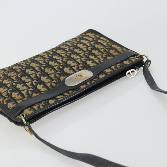 Christian Dior Trotter Canvas Shoulder Bag Navy Gold Auth 175155