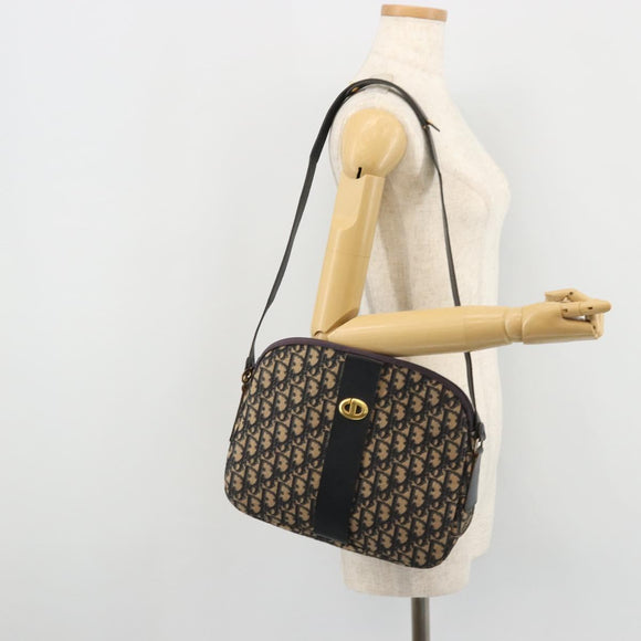 Christian Dior Trotter Canvas Shoulder Bag Navy Gold Auth 175156