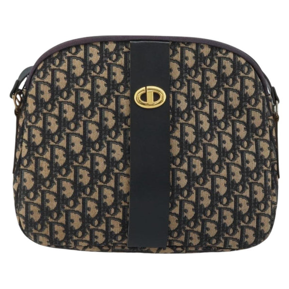 Christian Dior Trotter Canvas Shoulder Bag Navy Gold Auth 175156