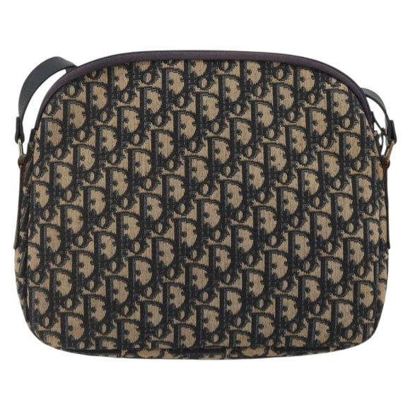 Christian Dior Trotter Canvas Shoulder Bag Navy Gold Auth 175156