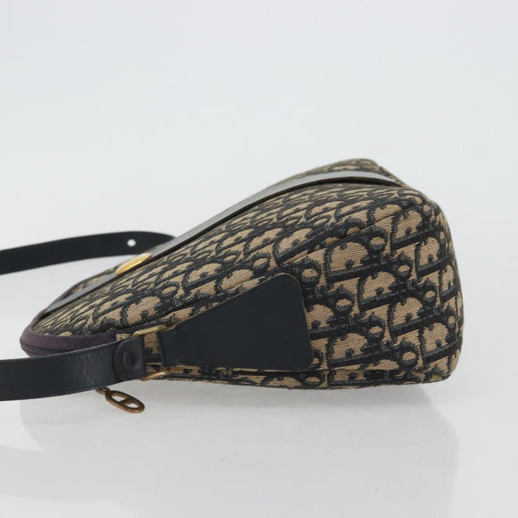 Christian Dior Trotter Canvas Shoulder Bag Navy Gold Auth 175156