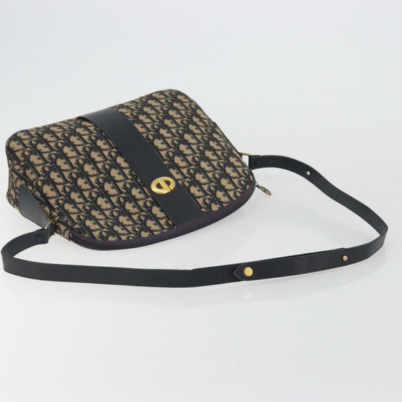 Christian Dior Trotter Canvas Shoulder Bag Navy Gold Auth 175156