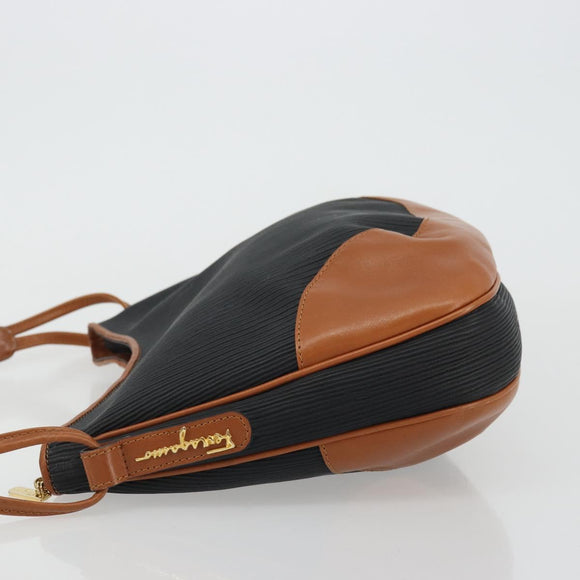 Salvatore Ferragamo Shoulder Bag Leather Black Gold Auth 175157