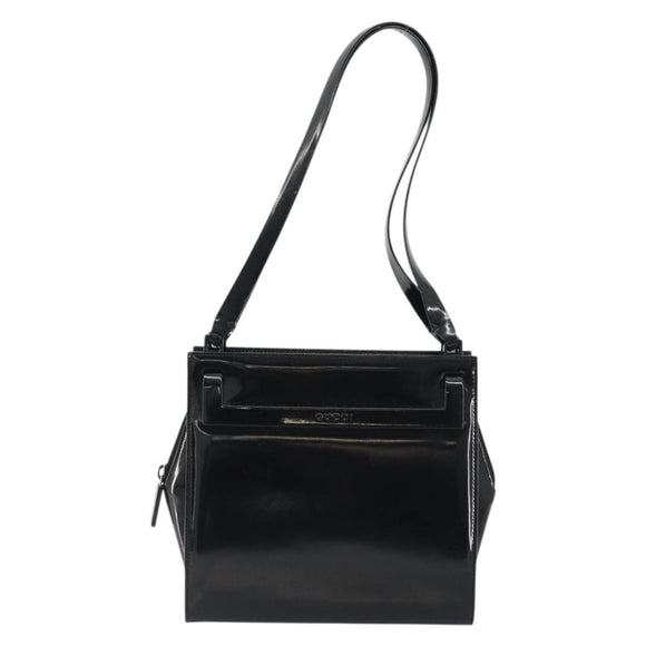 GUCCI Tote Bag Patent Leather Black Auth 175158