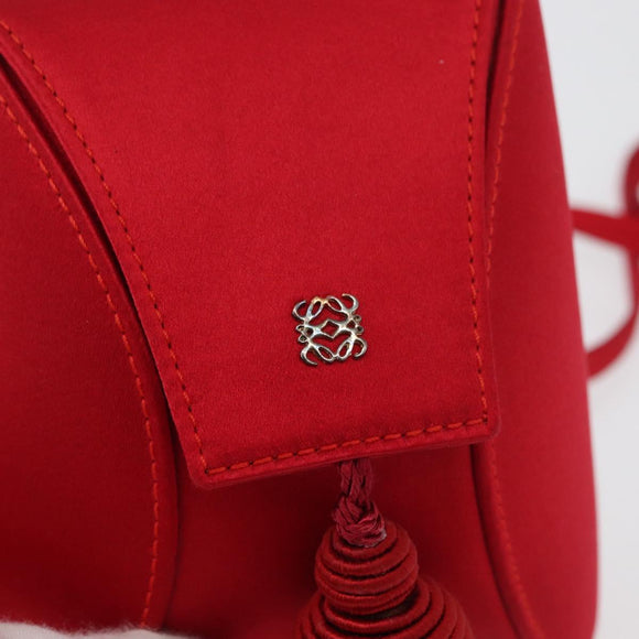LOEWE Shoulder Bag Satin Red Gold Auth 175159A