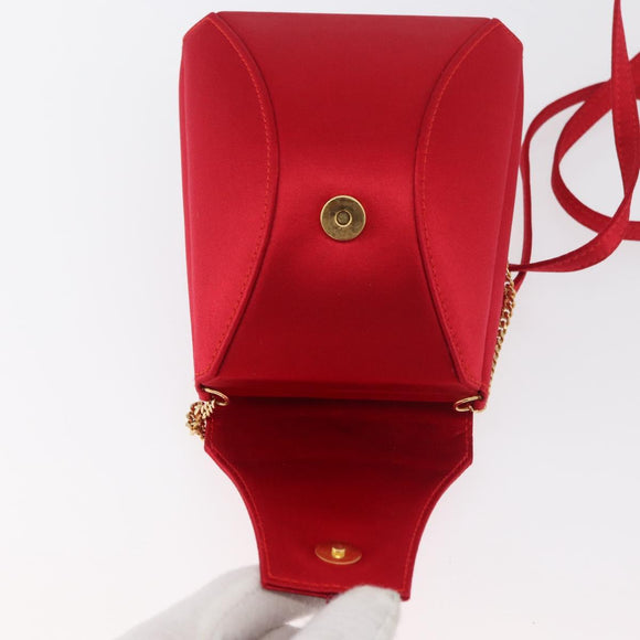 LOEWE Shoulder Bag Satin Red Gold Auth 175159A