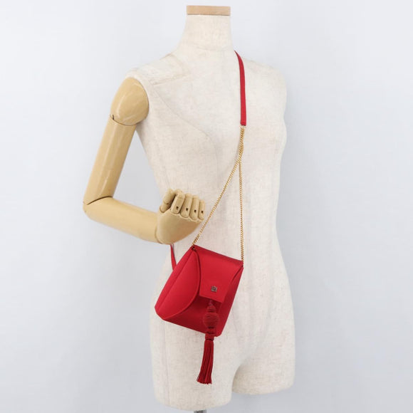 LOEWE Shoulder Bag Satin Red Gold Auth 175159A