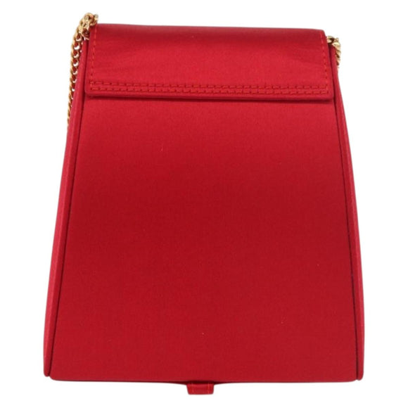 LOEWE Shoulder Bag Satin Red Gold Auth 175159A