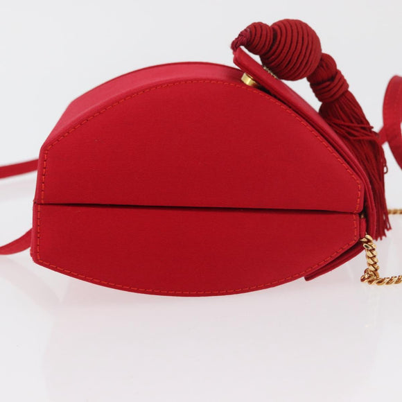LOEWE Shoulder Bag Satin Red Gold Auth 175159A