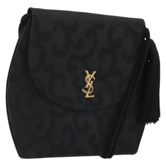 SAINT LAURENT Shoulder Bag Nylon Black Gold Auth 175161