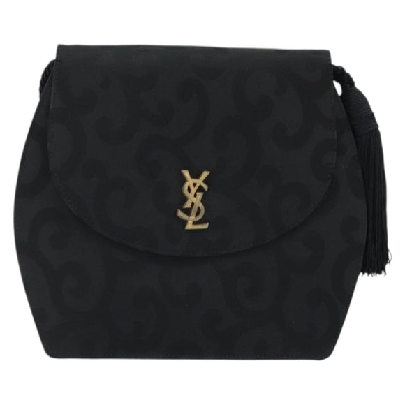 SAINT LAURENT Shoulder Bag Nylon Black Gold Auth 175161