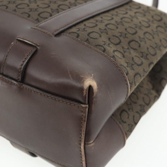 CELINE C Macadam Canvas Hand Bag Brown Gold Auth 175163