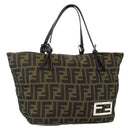 FENDI Zucca Canvas Hand Bag Black Brown Auth 175169-1