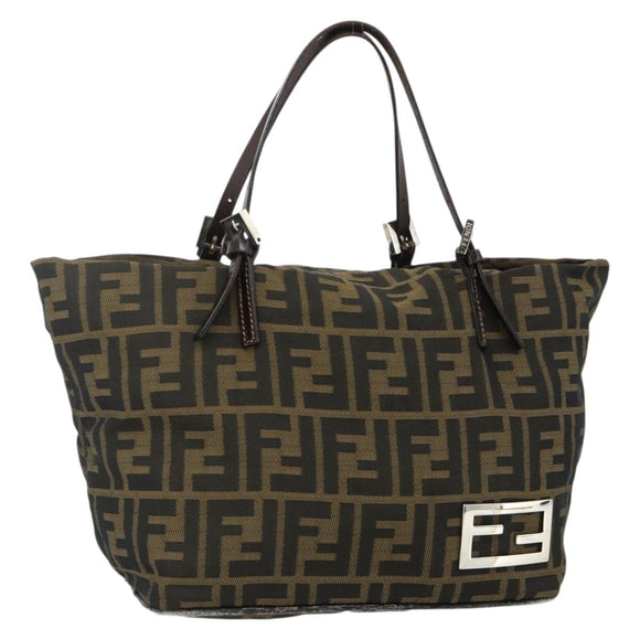 FENDI Zucca Canvas Hand Bag Black Brown Auth 175169