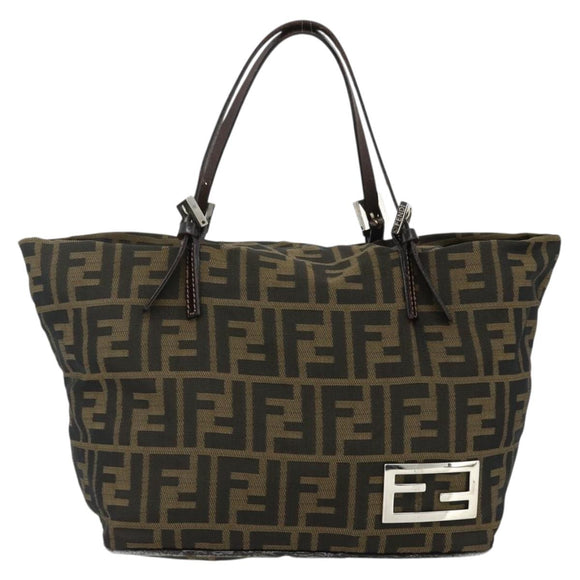 FENDI Zucca Canvas Hand Bag Black Brown Auth 175169